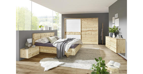 SCHWEBETÜRENSCHRANK in Weiß, Zirbelkieferfarben - Zirbelkieferfarben/Weiß, Natur, Glas/Holz (300/225/65cm) - Valnatura