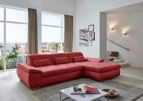 ECKSOFA in Echtleder Rot  - Edelstahlfarben/Rot, Design, Leder/Metall (321/195cm) - Beldomo Speed