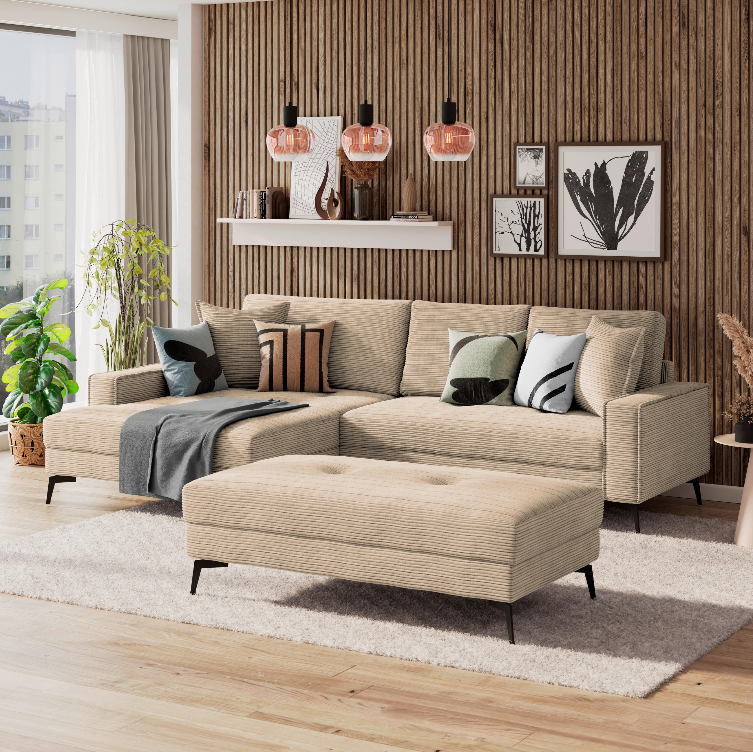 ECKSOFA Hellgrau, Beige  - Beige/Hellgrau, Trend, Textil (173/286cm) - P & B
