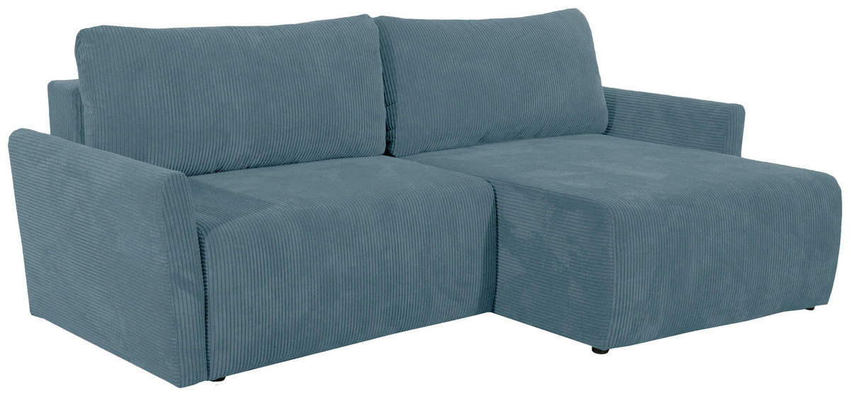 ECKSOFA in Cord Hellblau  228/146 cm  - Schwarz/Hellblau, KONVENTIONELL, Kunststoff/Textil (228/146cm) - MID.YOU