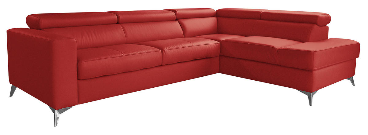 ECKSOFA MONDO Rot Echtleder Lederlook  - Chromfarben/Rot, Design, Leder/Textil (286/208cm) - Livetastic