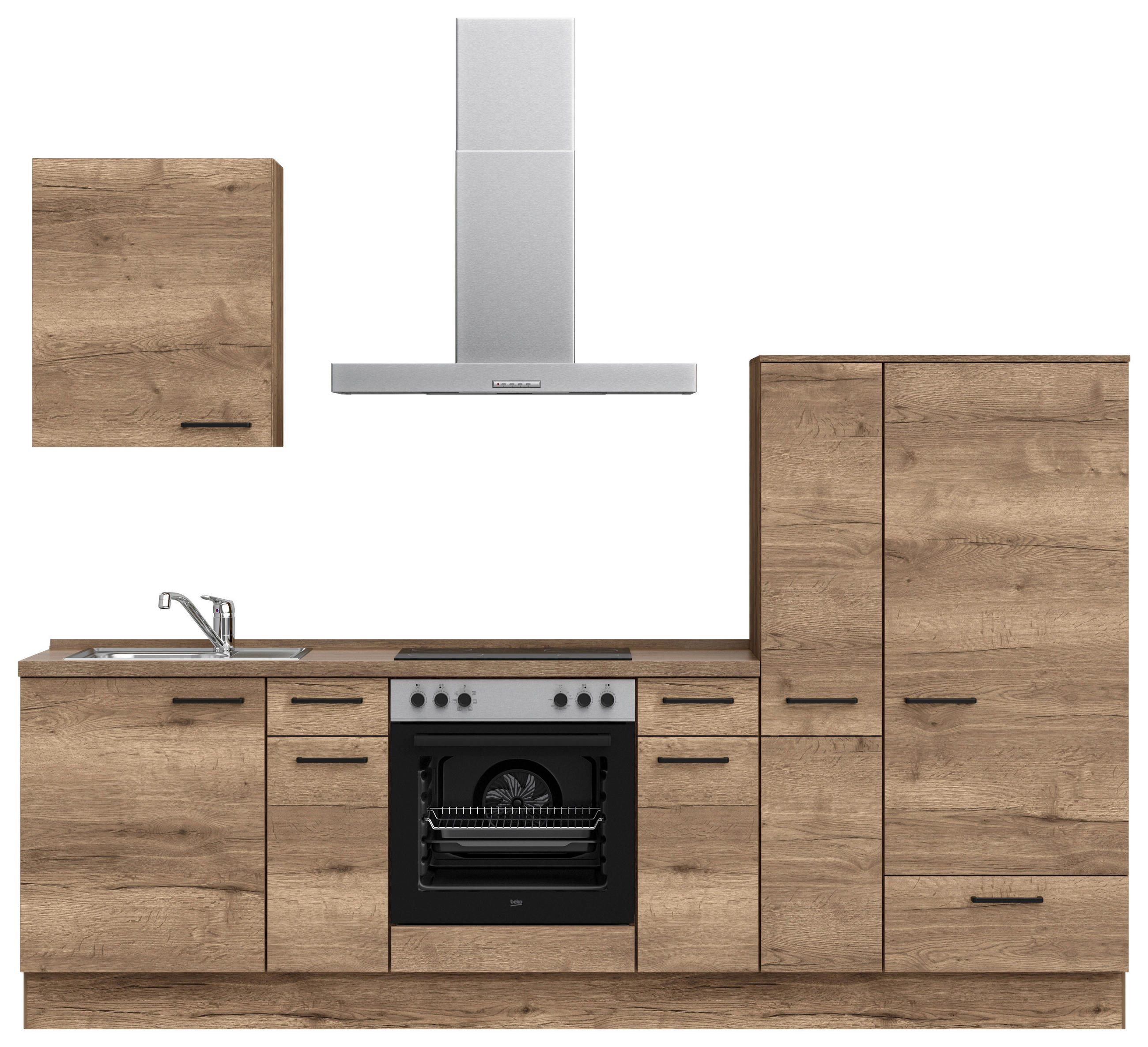 KÜCHENBLOCK 270 cm   in Eiche dunkel  - Eiche dunkel/Eichefarben, MODERN, Holzwerkstoff/Metall (270cm) - Nobilia