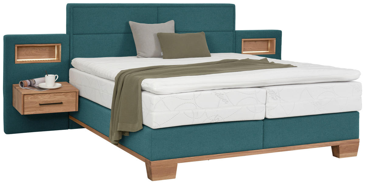 BOXSPRINGBETT 200/200 cm  in Eichefarben, Petrol  - Eichefarben/Petrol, Natur, Holz/Textil (200/200cm) - Valnatura