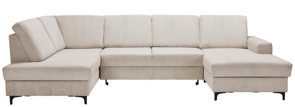 WOHNLANDSCHAFT in Cord Hellgrau  - Hellgrau/Schwarz, Konventionell, Textil/Metall (185/317/167cm) - Stylife