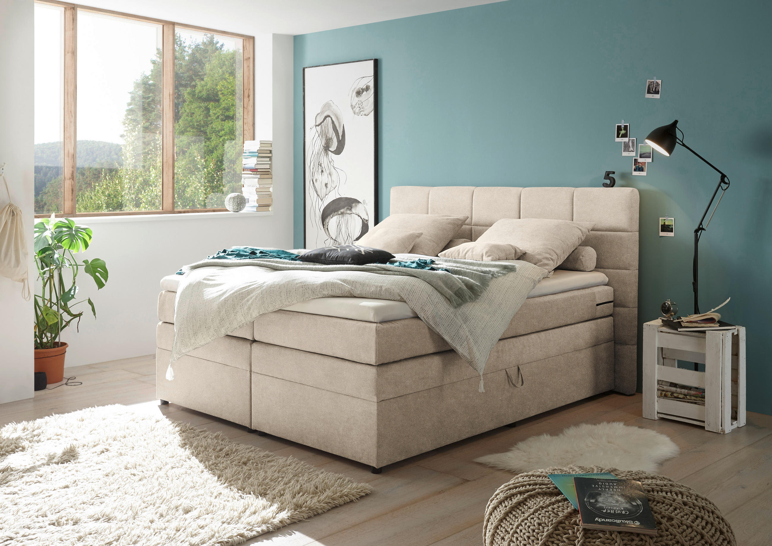 BOXSPRINGBETT 180/200 cm  in Sandfarben  - Sandfarben, KONVENTIONELL, Kunststoff/Textil (180/200cm) - MID.YOU