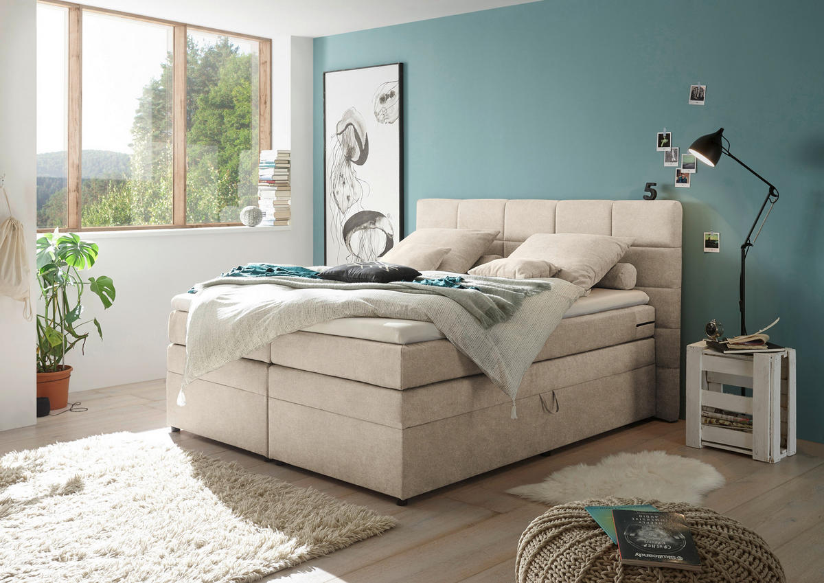 BOXSPRING-ÁGY 180/200 cm  homok  - homok, Konventionell, műanyag/textil (180/200cm) - MID.YOU