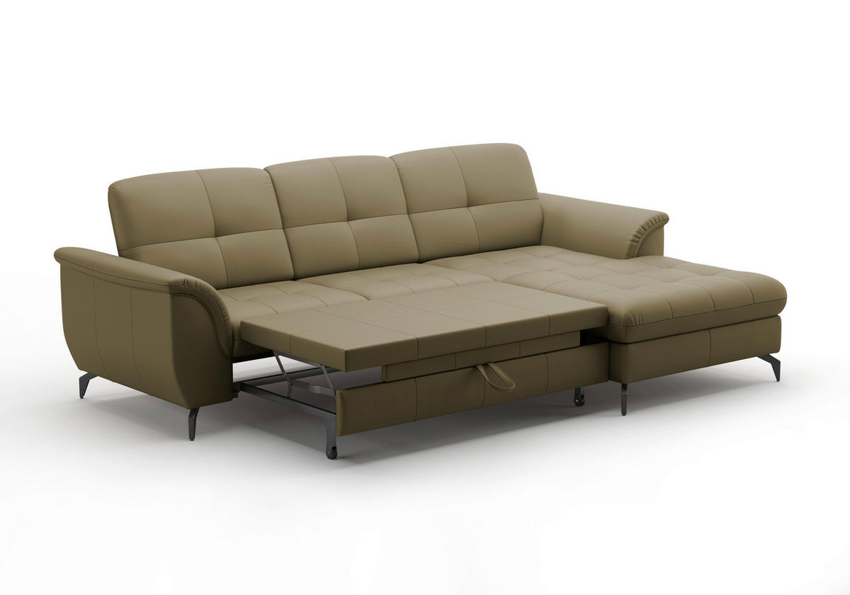 ECKSOFA ZORA E Olivgrün Echtleder  - Schwarz/Olivgrün, MODERN, Leder/Metall (262/164cm) - Sit & More