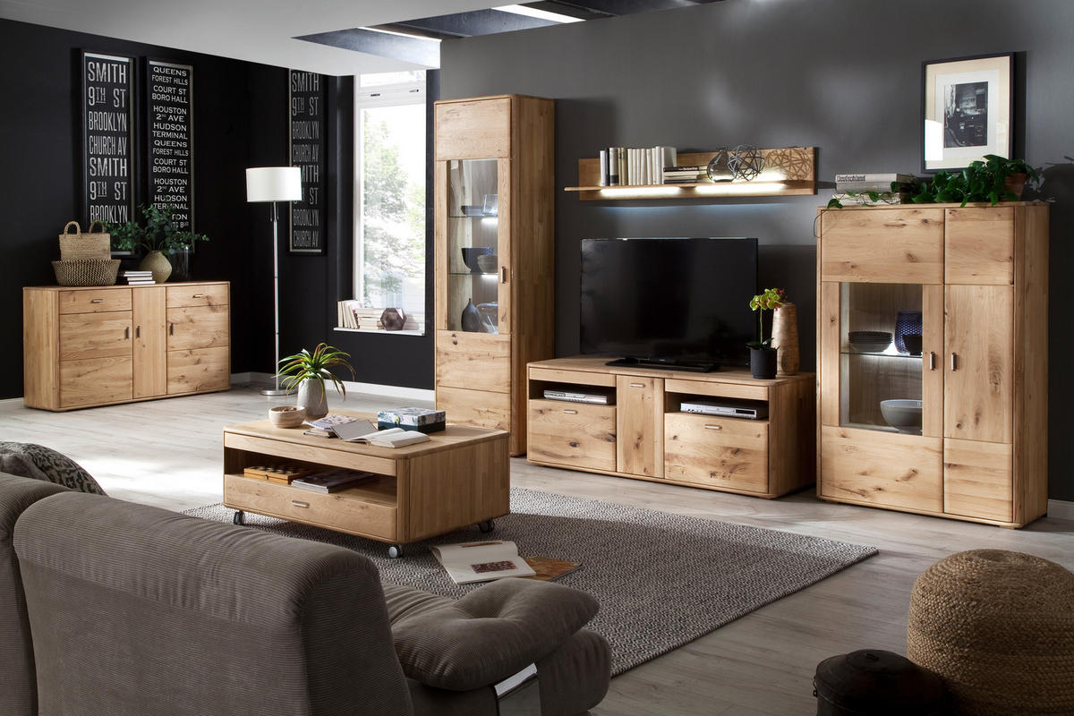 SIDEBOARD  in 156/90/44 cm  - Eichefarben/Silberfarben, Design, Holz/Metall (156/90/44cm) - Livetastic