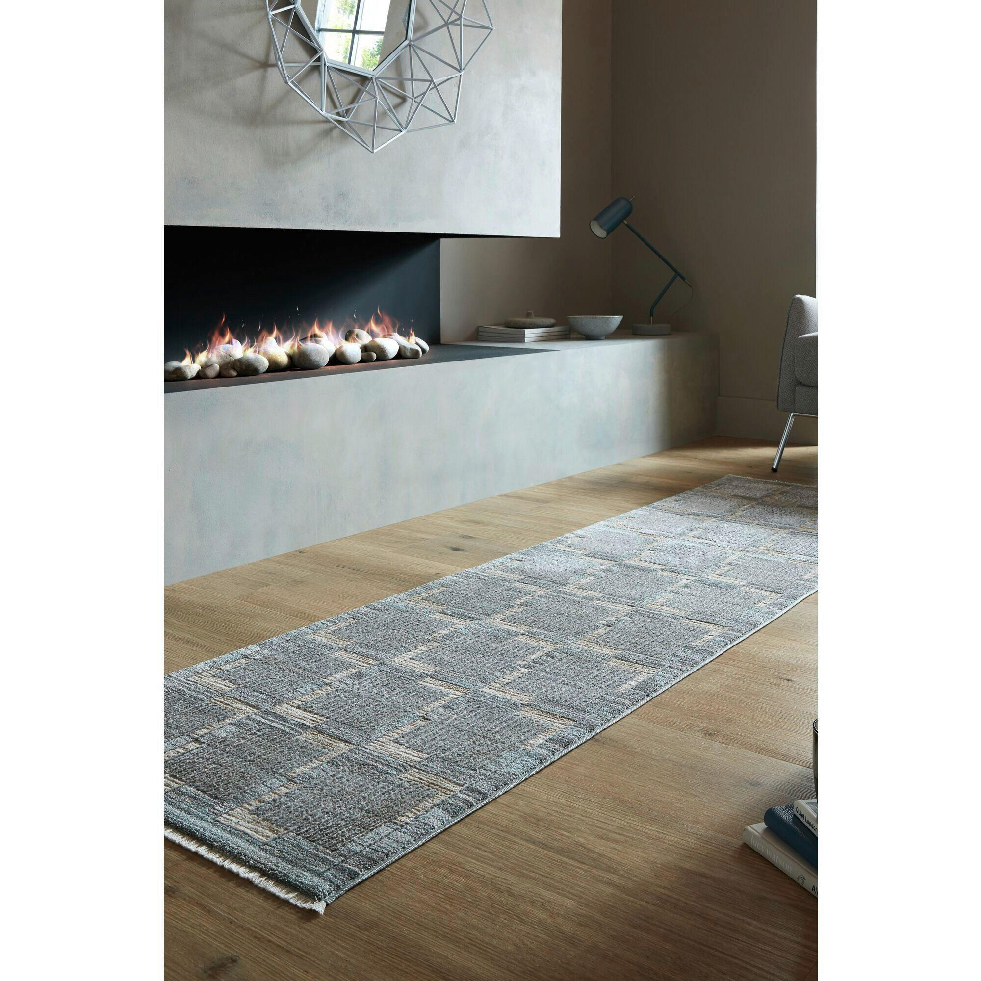 WEBTEPPICH 66/300 cm EVELYN BLOCKS Grau  - Grau, KONVENTIONELL, Kunststoff/Textil (66/300cm)