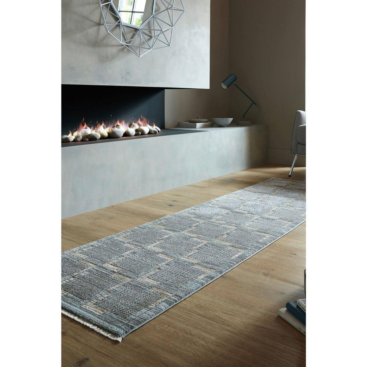 WEBTEPPICH 66/240 cm EVELYN BLOCKS Grau  - Grau, KONVENTIONELL, Kunststoff/Textil (66/240cm)
