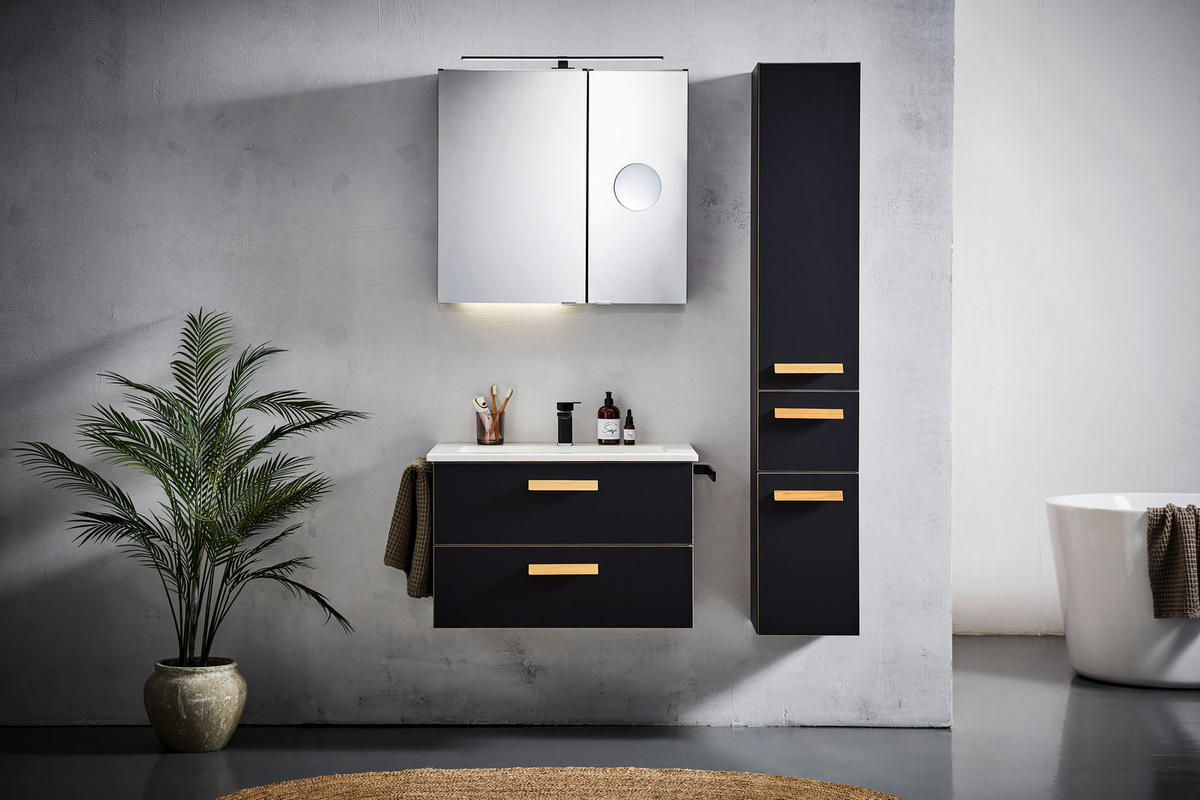 HOCHSCHRANK 30/168/33 cm  - Eichefarben/Schwarz, KONVENTIONELL, Glas/Holz (30/168/33cm) - Dieter Knoll