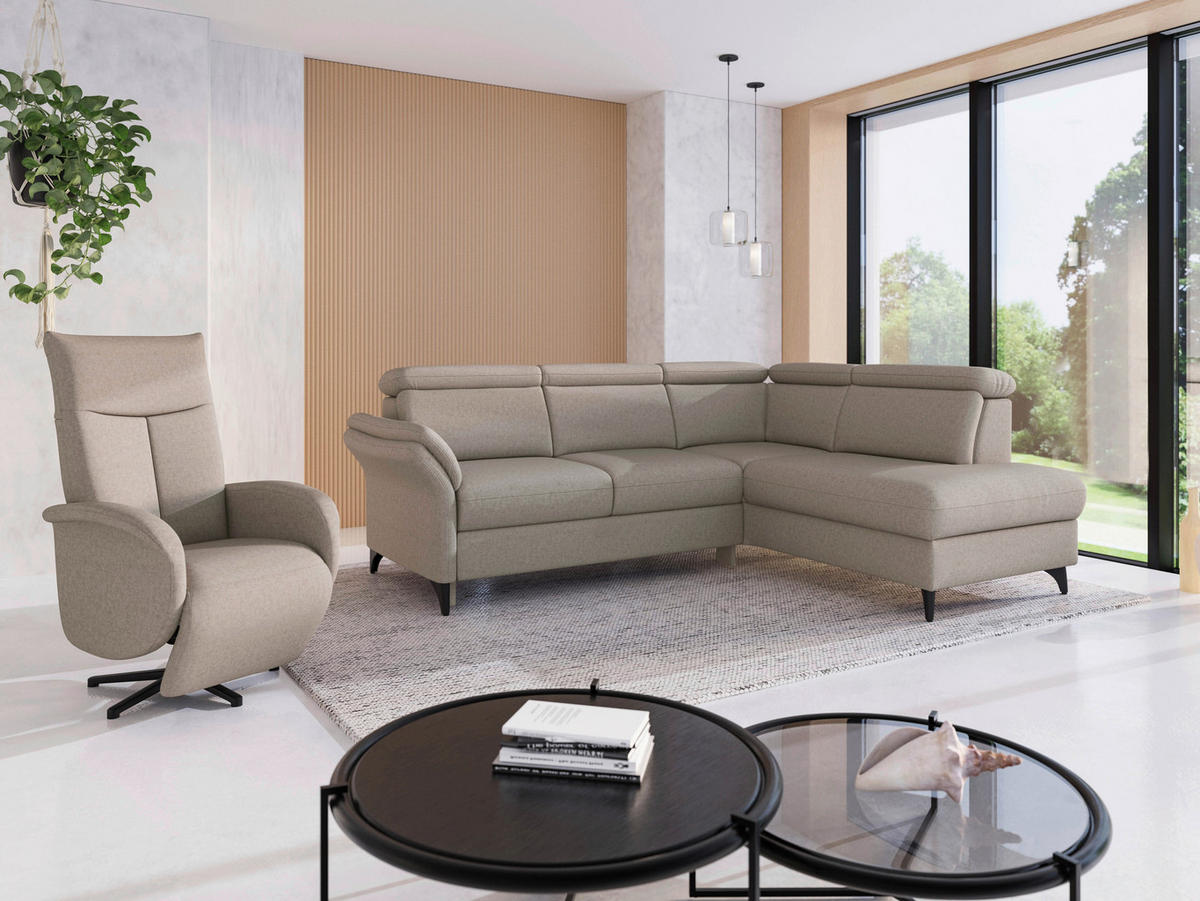 ECKSOFA GLENDALE E Taupe Flachgewebe  - Taupe/Schwarz, KONVENTIONELL, Textil/Metall (247/193cm) - Sit & More