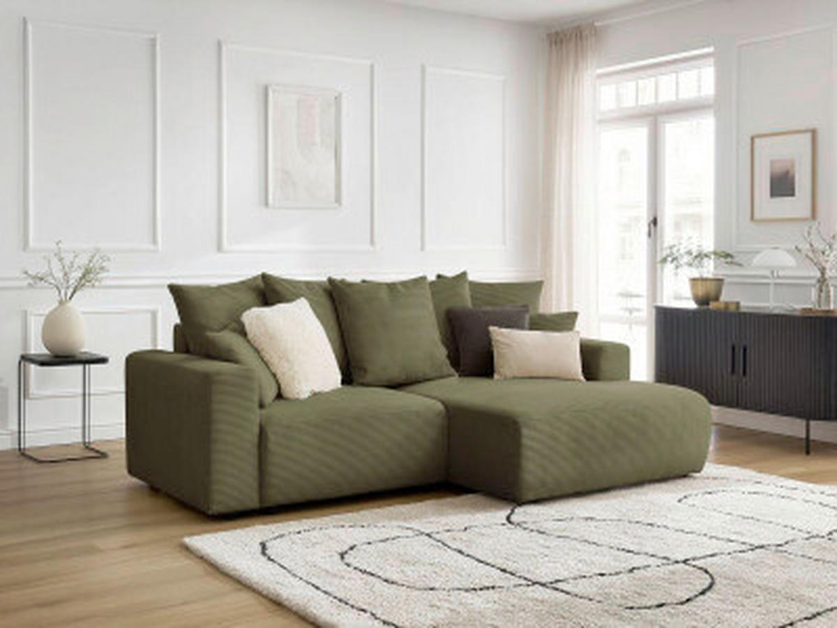 ECKSOFA Ottomane rechts  ATILLA Hellgrün Cord  - Schwarz/Hellgrün, MODERN, Kunststoff/Textil (244/149cm)