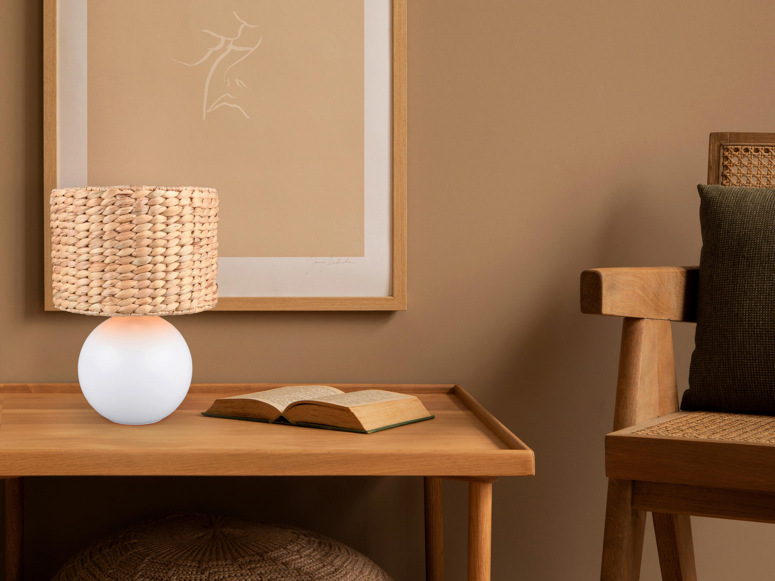 BORDSLAMPA 28/40 cm   - vit/brun, Basics, keramik/naturmaterial (28/40cm) - Trio Leuchten