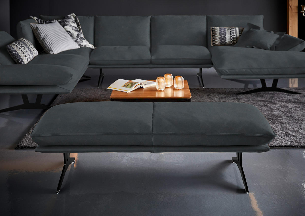WOHNLANDSCHAFT in Echtleder Grau  - Schwarz/Grau, Natur, Leder/Metall (217/359/155cm) - Dieter Knoll