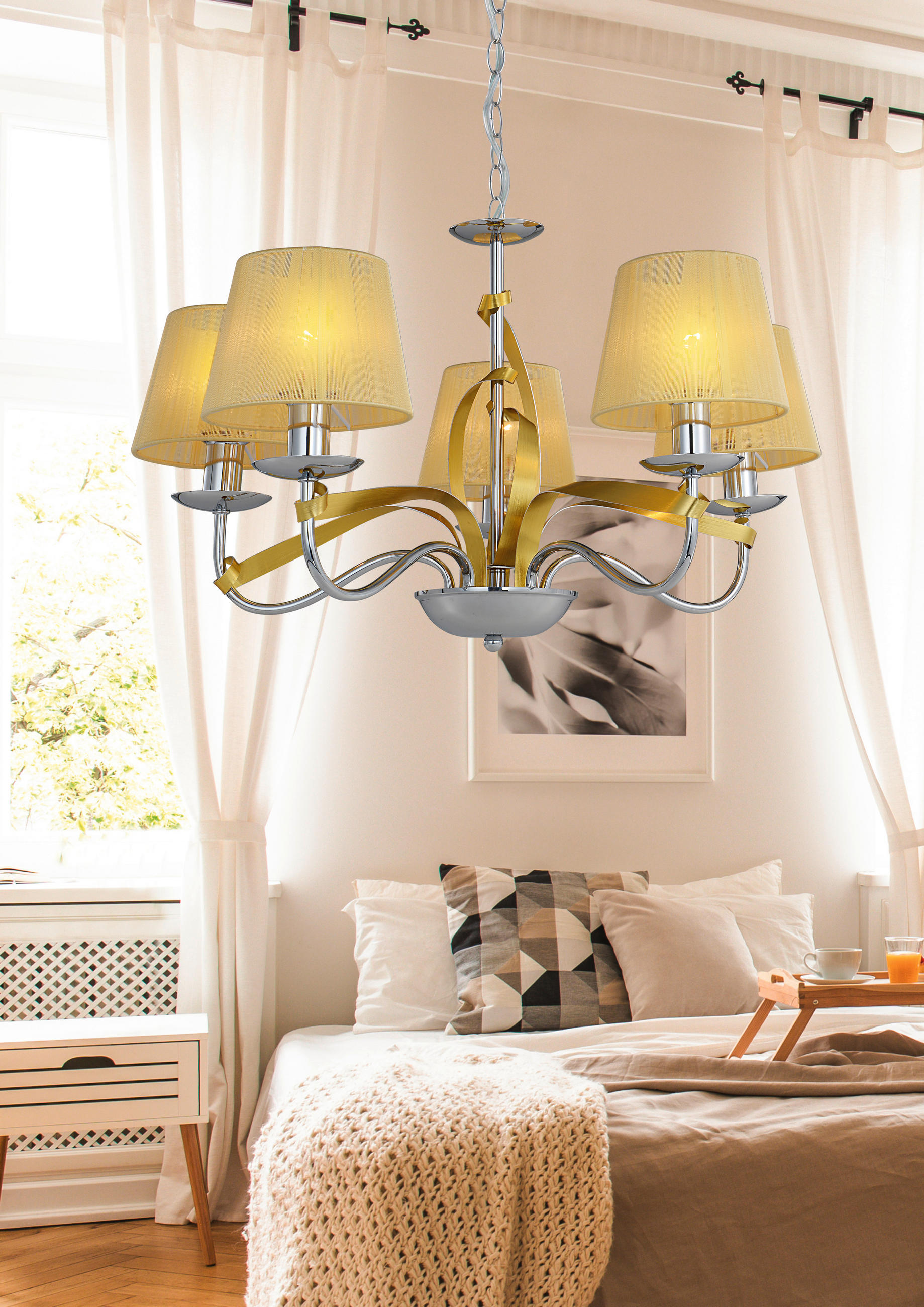 PENDELLAMPA Diva 60/60/100 cm  - kromfärg/guldfärgad, Klassisk, metall (60/60/100cm)