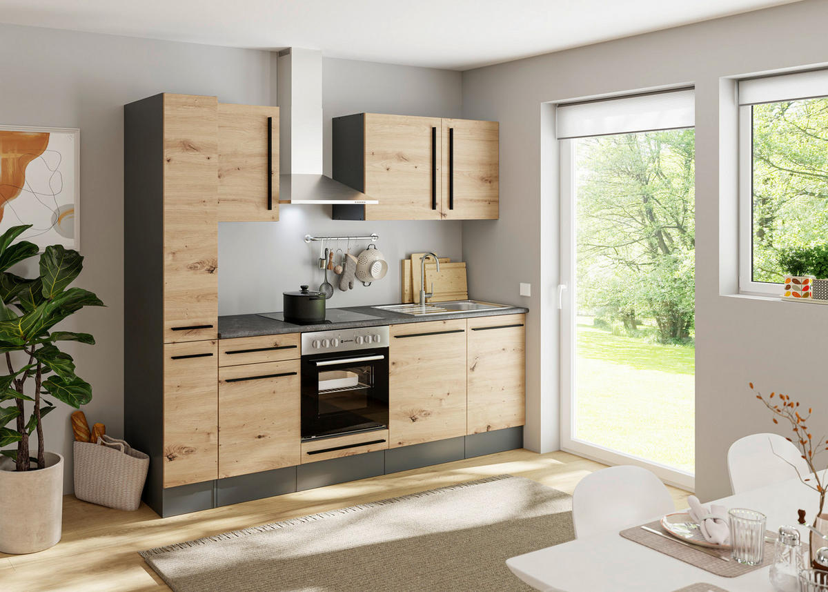 KÜCHENBLOCK  in Anthrazit, Eiche Artisan  - Anthrazit/Schwarz, LIFESTYLE, Holzwerkstoff/Kunststoff (250cm) - P & B