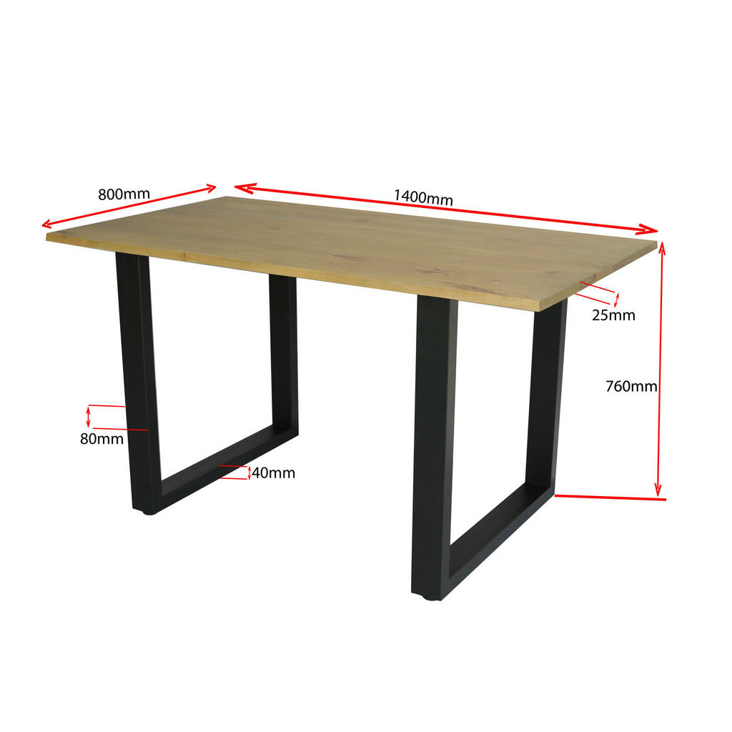 Thumbnail - Mid.you Esstisch 23310017/02, Eiche, Holz, Metall, Eiche, vollmassiv, U-Form, 140x76x80 cm, FSC 100%, in verschiedenen G...