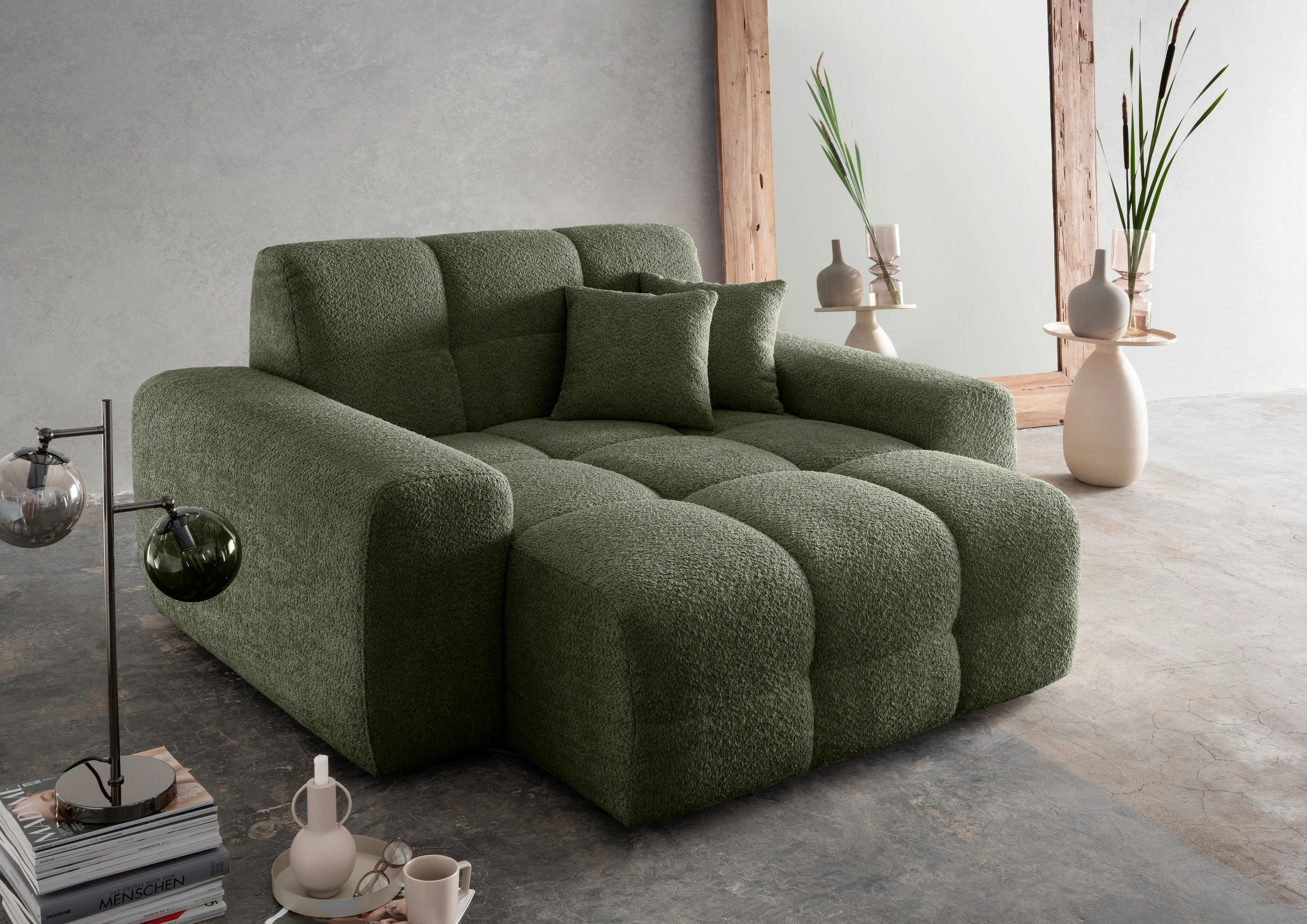 XXL-SESSEL in Bouclé Waldgrün - Waldgrün/Schwarz, Modern, Kunststoff/Textil (181/87/155cm) - Livetastic