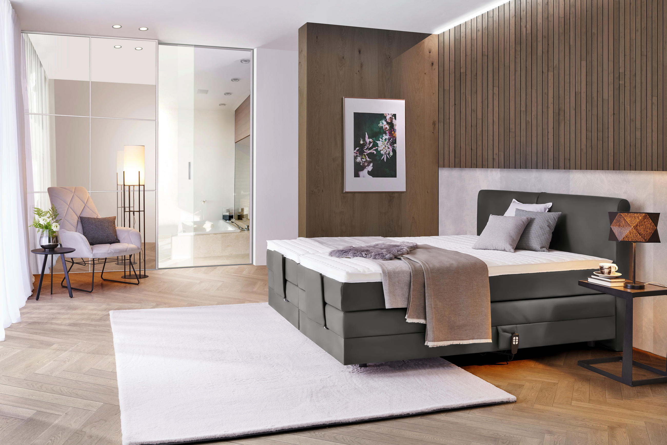 BOXSPRINGBETT 180/200 cm  in Anthrazit  - Anthrazit/Schwarz, Design, Kunststoff/Textil (180/200cm) - Hom`in