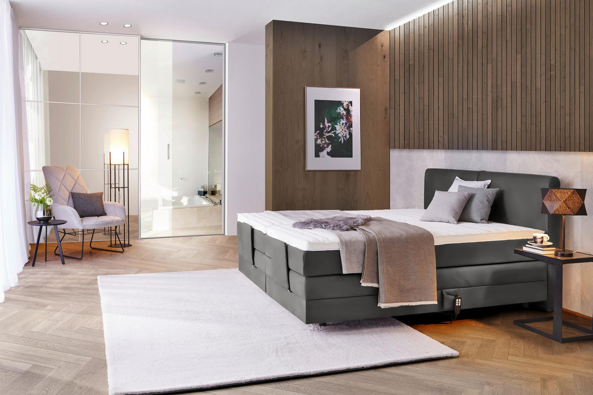 BOXSPRINGBETT 160/200 cm  in Anthrazit  - Anthrazit/Schwarz, Design, Kunststoff/Textil (160/200cm) - Hom`in