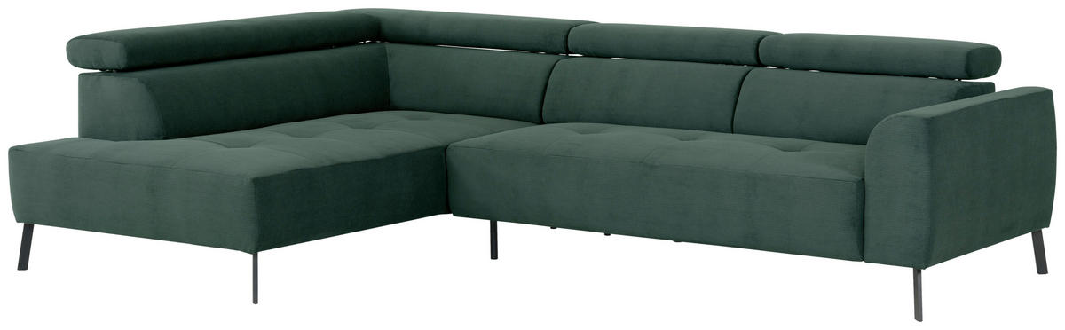 ECKSOFA in Feincord Waldgrün  205/280 cm  - Waldgrün/Schwarz, Design, Textil/Metall (205/280cm) - Xora