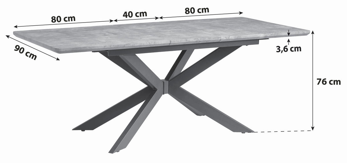 TRPEZARIJSKI STO  siva   - siva/crna, Konvencionalno, metal/pločasti materijal (160-200/90/76cm) - P & B