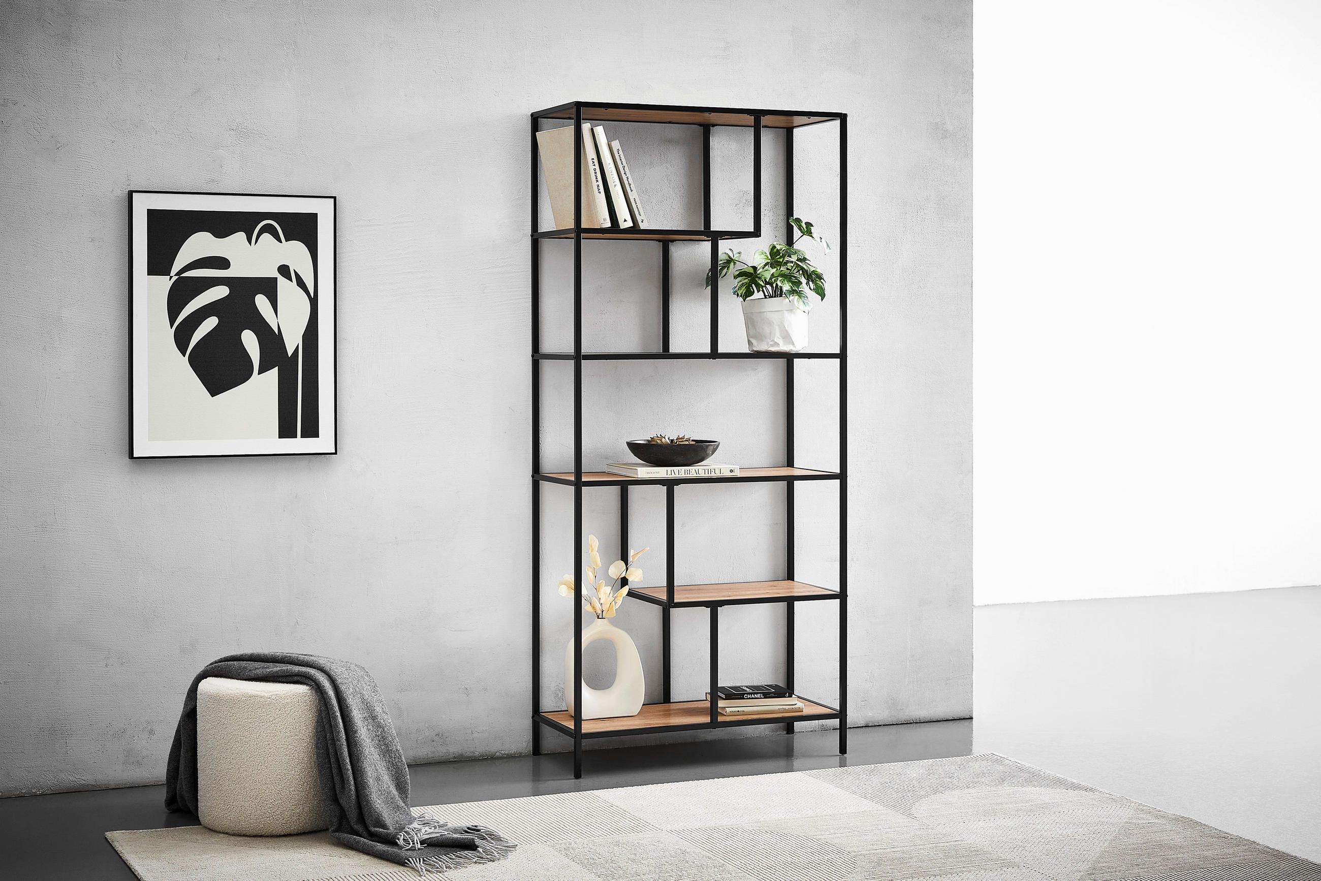 HYLLA i 77/185/33 cm svart, ekfärgad  - svart/ekfärgad, Trend, metall/trämaterial (77/185/33cm) - Best Price