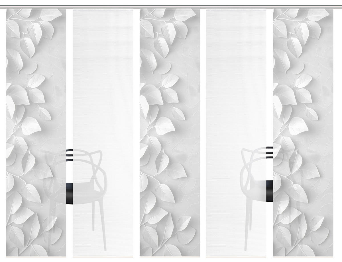 FLÄCHENVORHANG  5 Stück  blickdicht  60/260 cm   - Grau Hochglanz/Weiß, Design, Textil (60/260cm)