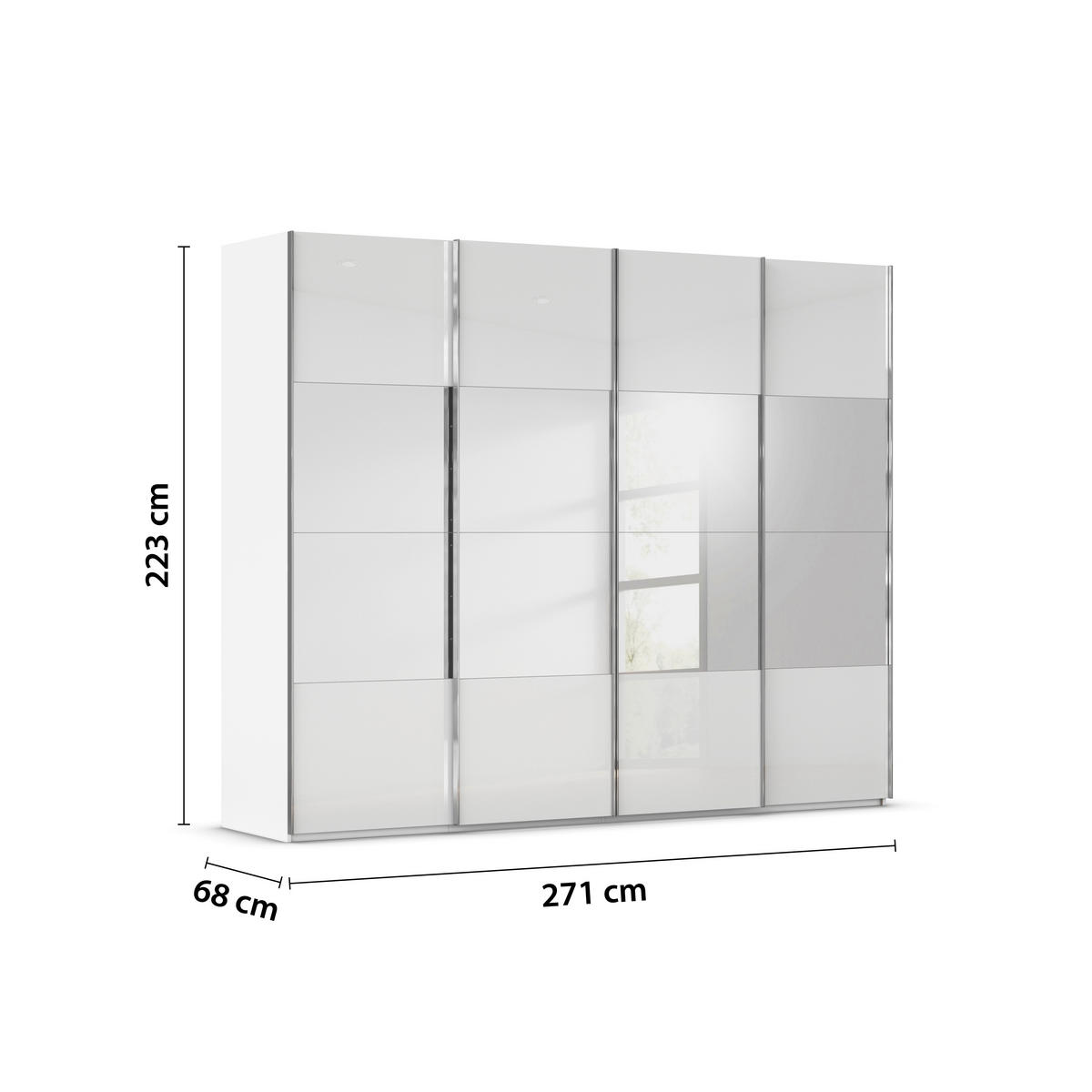 SCHWEBETÜRENSCHRANK 271/223/68 cm 4-türig Weiß  - Chromfarben/Weiß, Design, Glas/Holzwerkstoff (271/223/68cm) - Novel