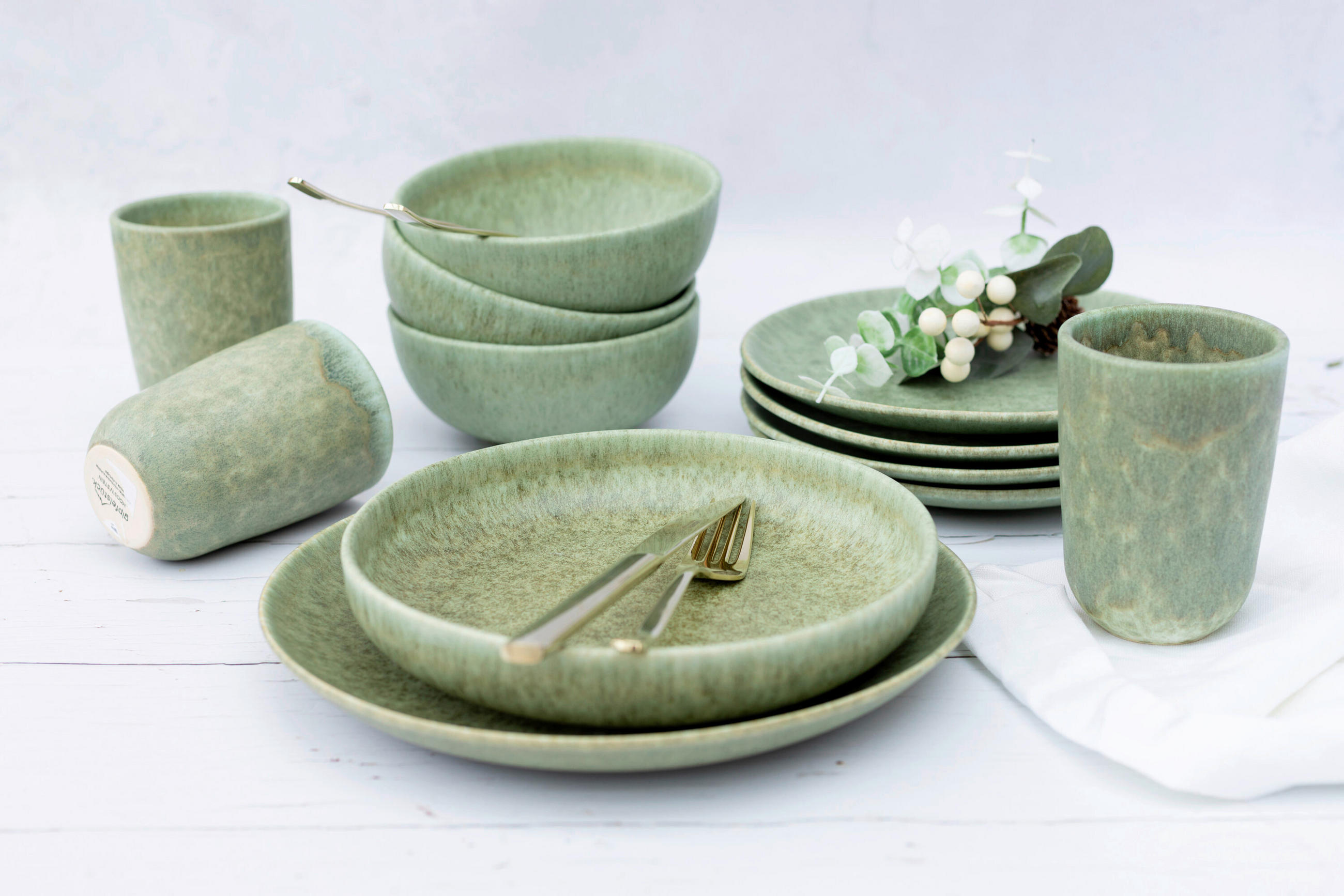 KOMBISERVICE Grün MOOS´N´STEIN 16-teilig 4 Personen  - Grün, Basics, Keramik - Gipfelstück