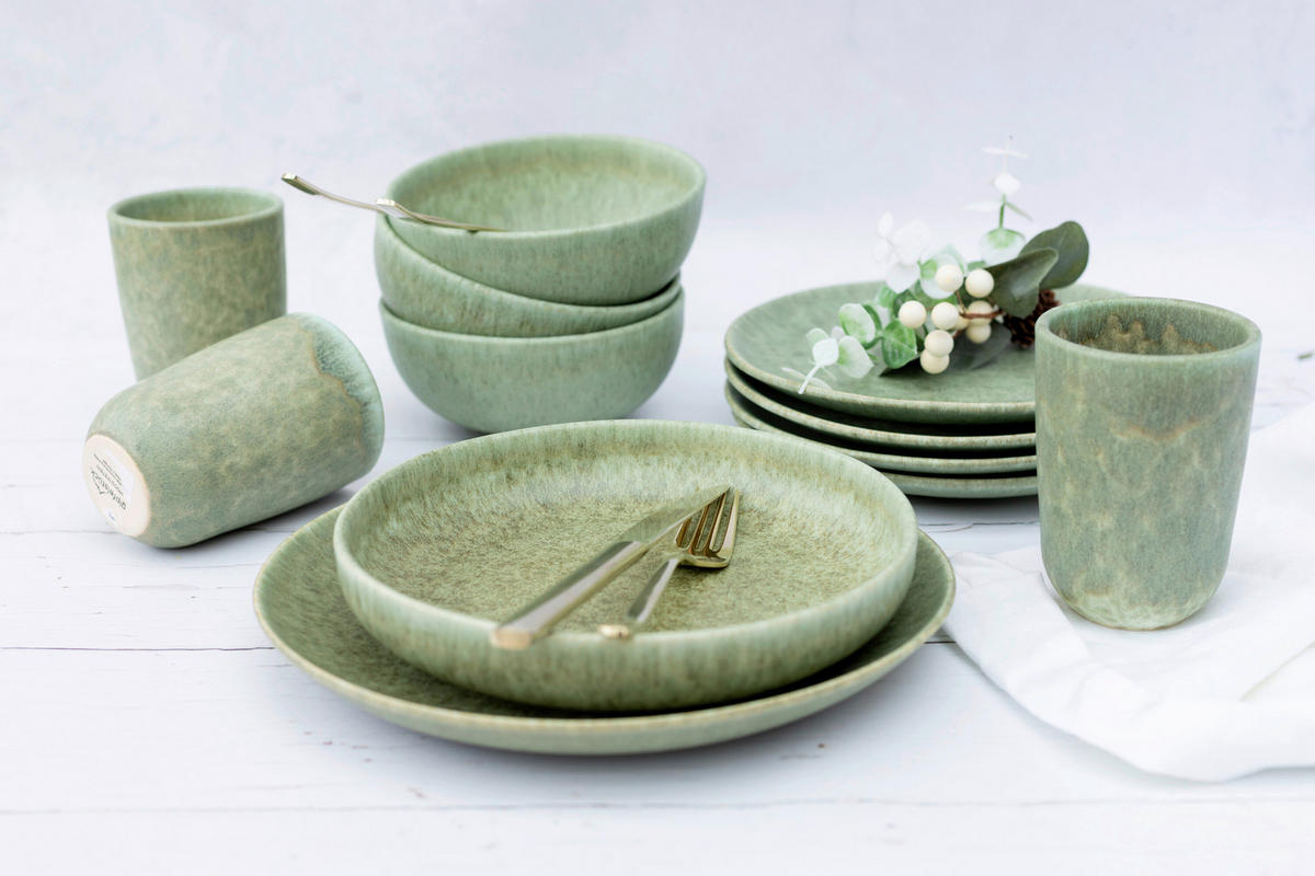 KOMBISERVICE MOOS´N´STEIN 16-teilig  - Grün, Basics, Keramik - Gipfelstück