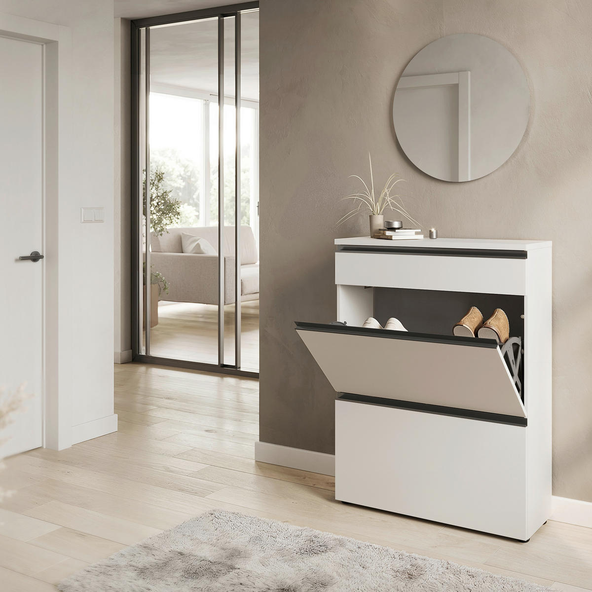 GARDEROBE 2-teilig  in 80/200/29 cm  - Beige, Design, Glas/Holzwerkstoff (80/200/29cm) - MID.YOU