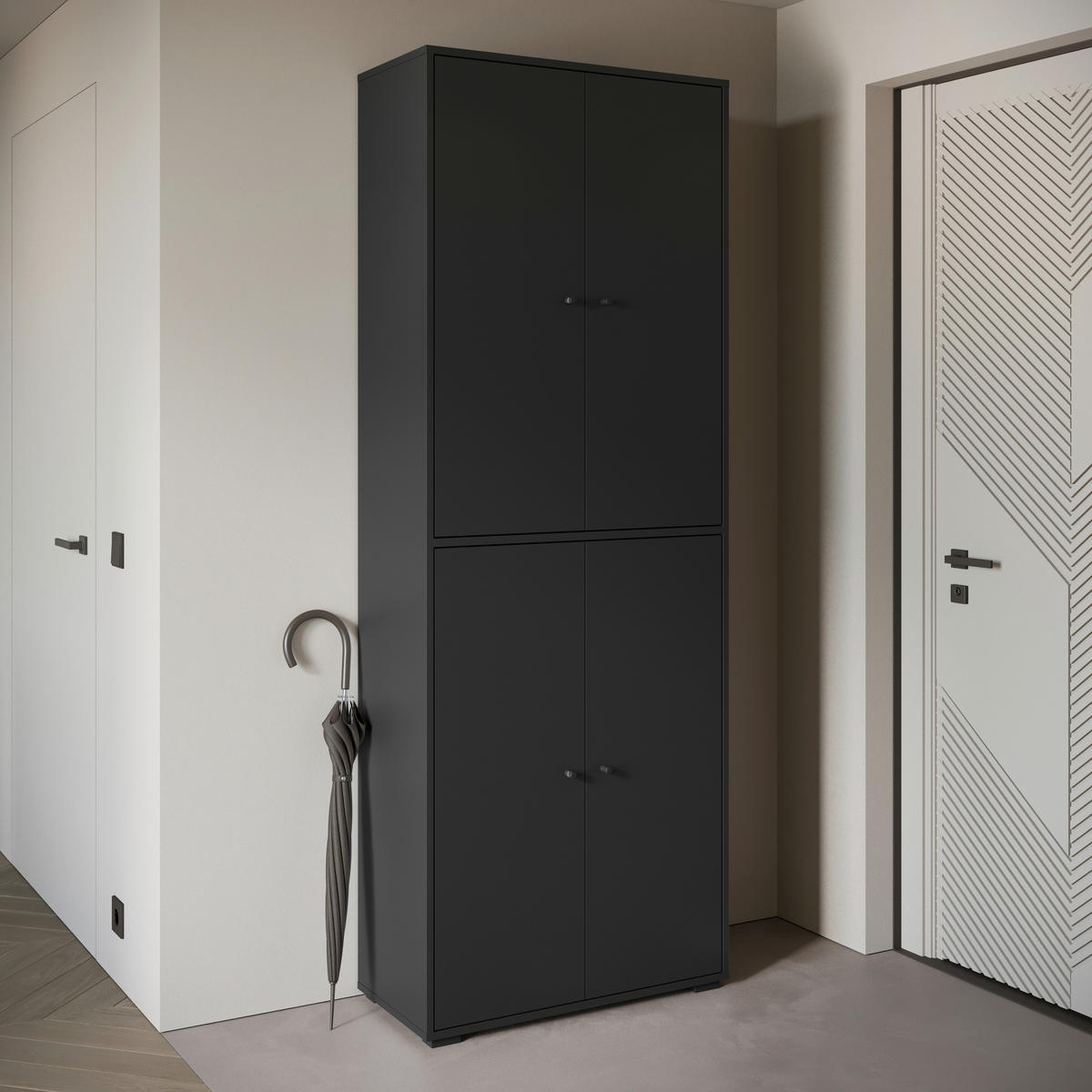SCHUHSCHRANK 70/190/33 cm  - Schwarz, Basics, Holzwerkstoff/Kunststoff (70/190/33cm) - P & B