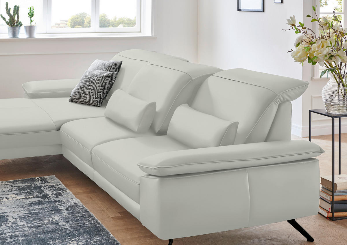 ECKSOFA in Echtleder Hellgrau  193/328 cm  - Hellgrau/Schwarz, Design, Leder/Metall (193/328cm) - Dieter Knoll