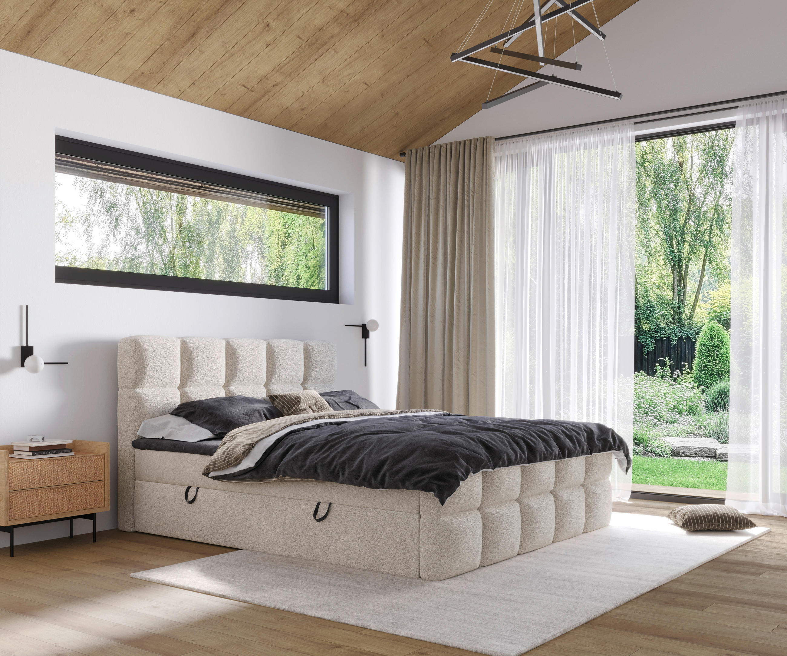 BOXBETT 180/200 cm  in Beige  - Beige/Schwarz, Design, Holzwerkstoff/Kunststoff (180/200cm) - Xora