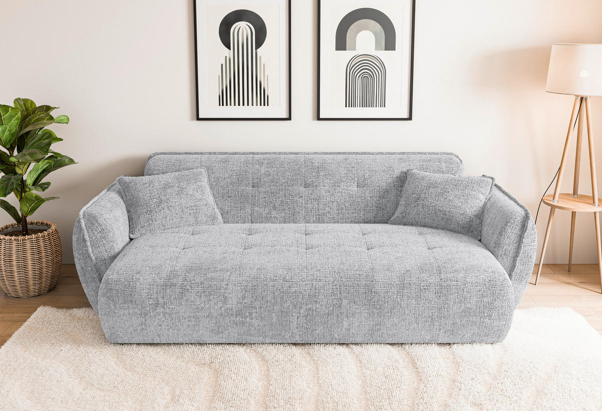 VIERSITZER-SOFA Nelia Chenille Hellgrau  - Hellgrau/Schwarz, Design, Kunststoff/Textil (250/81/114cm) - P & B