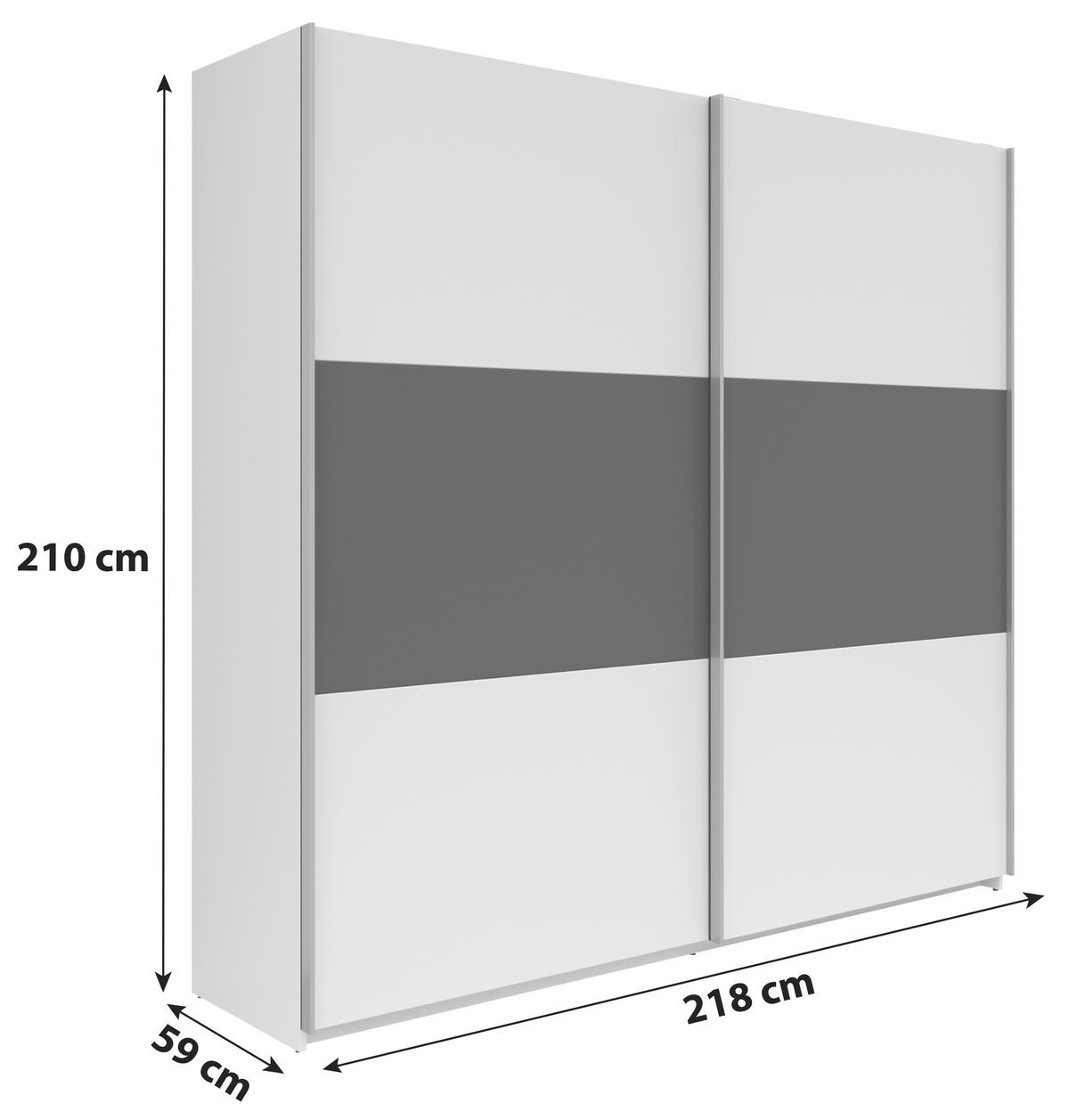 SCHWEBETÜRENSCHRANK 218/210/59 cm 2-türig Graphitfarben, Weiß  - Silberfarben/Graphitfarben, KONVENTIONELL, Holzwerkstoff/Metall (218/210/59cm) - MID.YOU