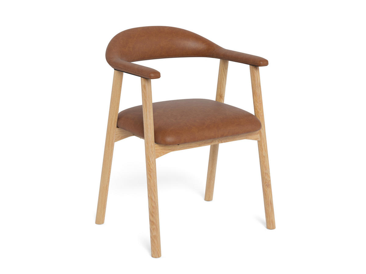 STOL MED ARMSTÖD   läderimitation  - cognacfärgad/ekfärgad, Trend, trä/plast (56/75,5/54cm) - MID.YOU