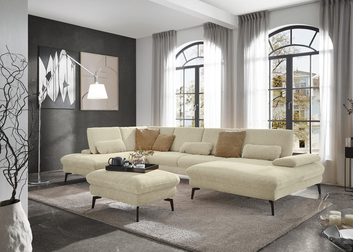 WOHNLANDSCHAFT in Webstoff Creme  - Creme/Schwarz, Design, Textil/Metall (208/354/157cm) - Dieter Knoll