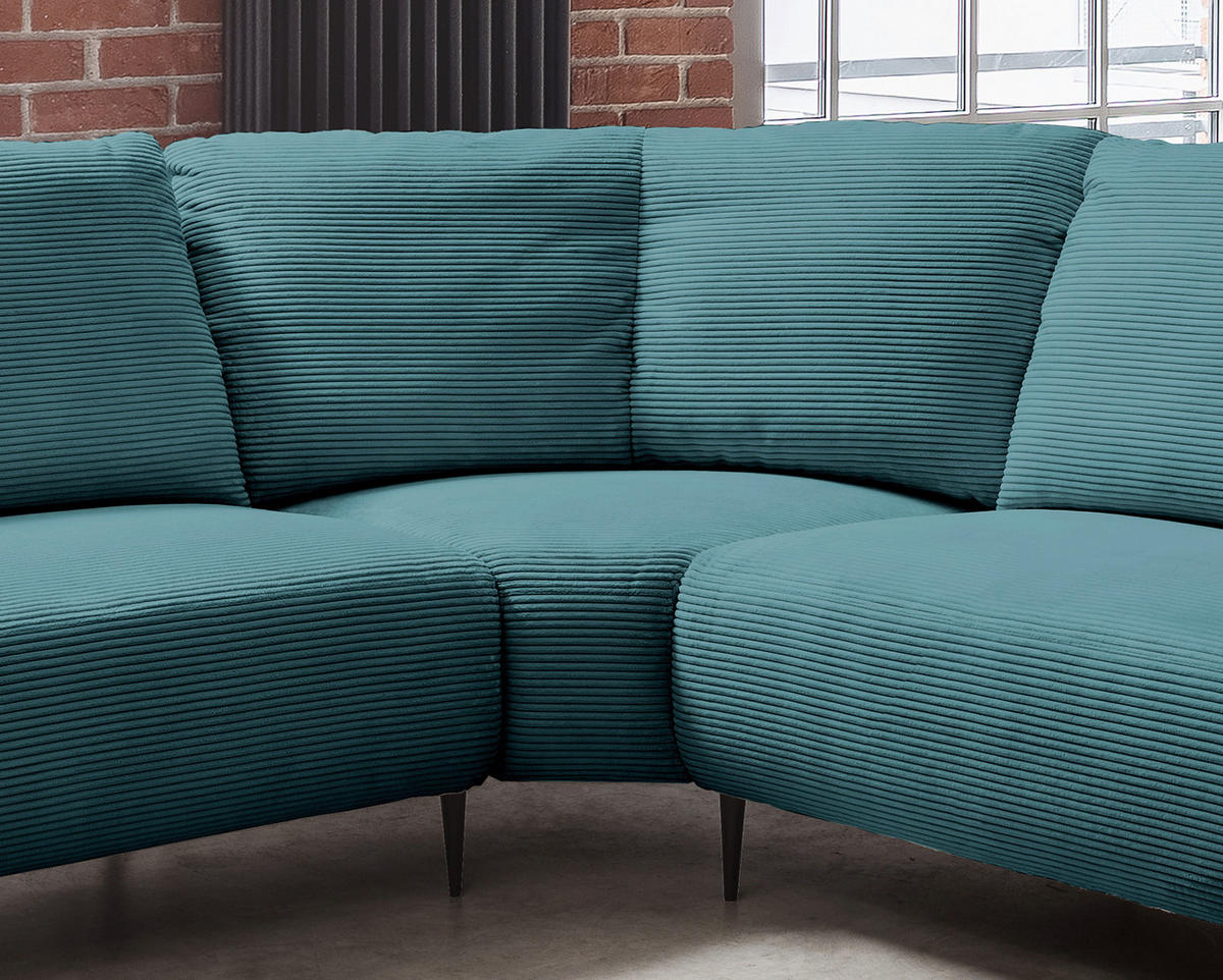 ECKSOFA Petrol Cord  - Petrol/Schwarz, Design, Textil/Metall (256/294cm) - Livetastic
