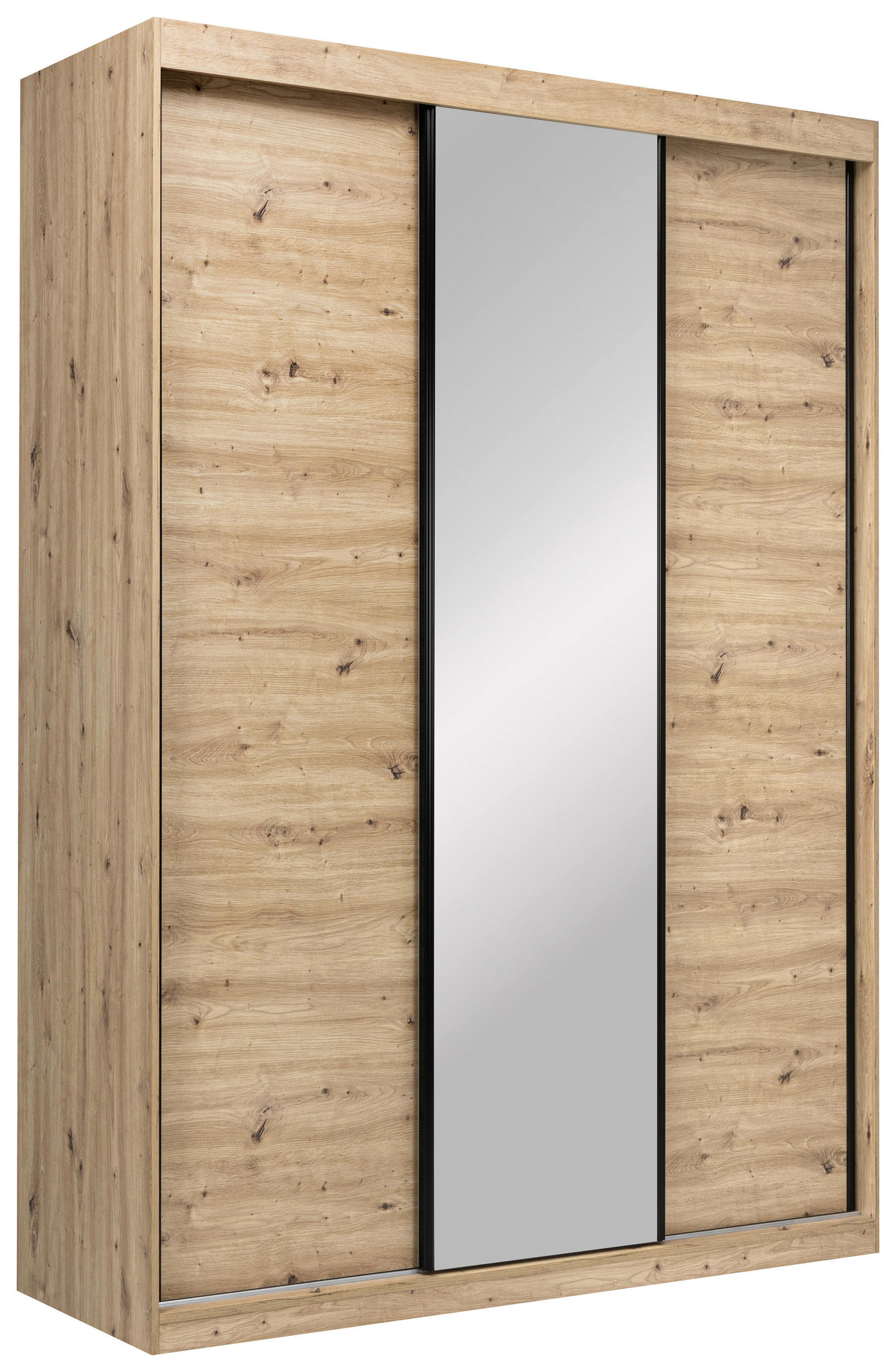 SCHIEBETÜRENSCHRANK 150/215/59,5 cm 3-türig  - Schwarz/Eiche Artisan, MODERN, Holzwerkstoff/Metall (150/215/59,5cm) - MID.YOU