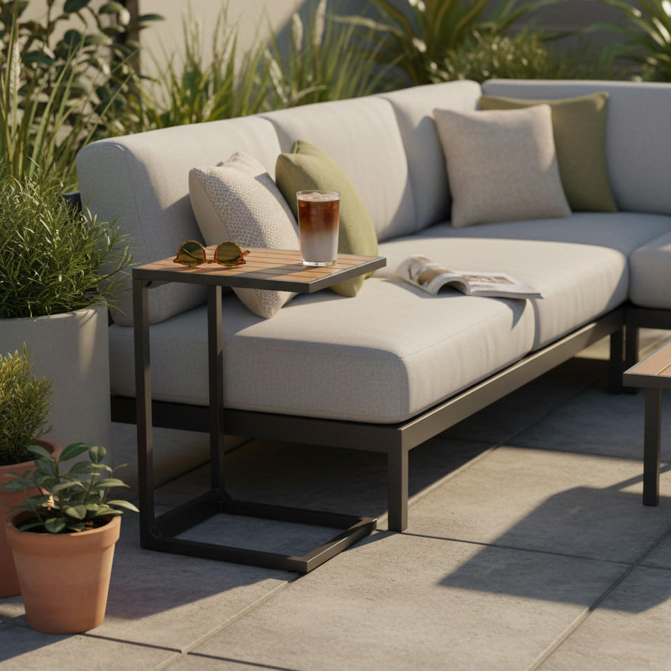 Gardenson Gartenbeistelltisch Graphit, Natur 32x61x41 cm