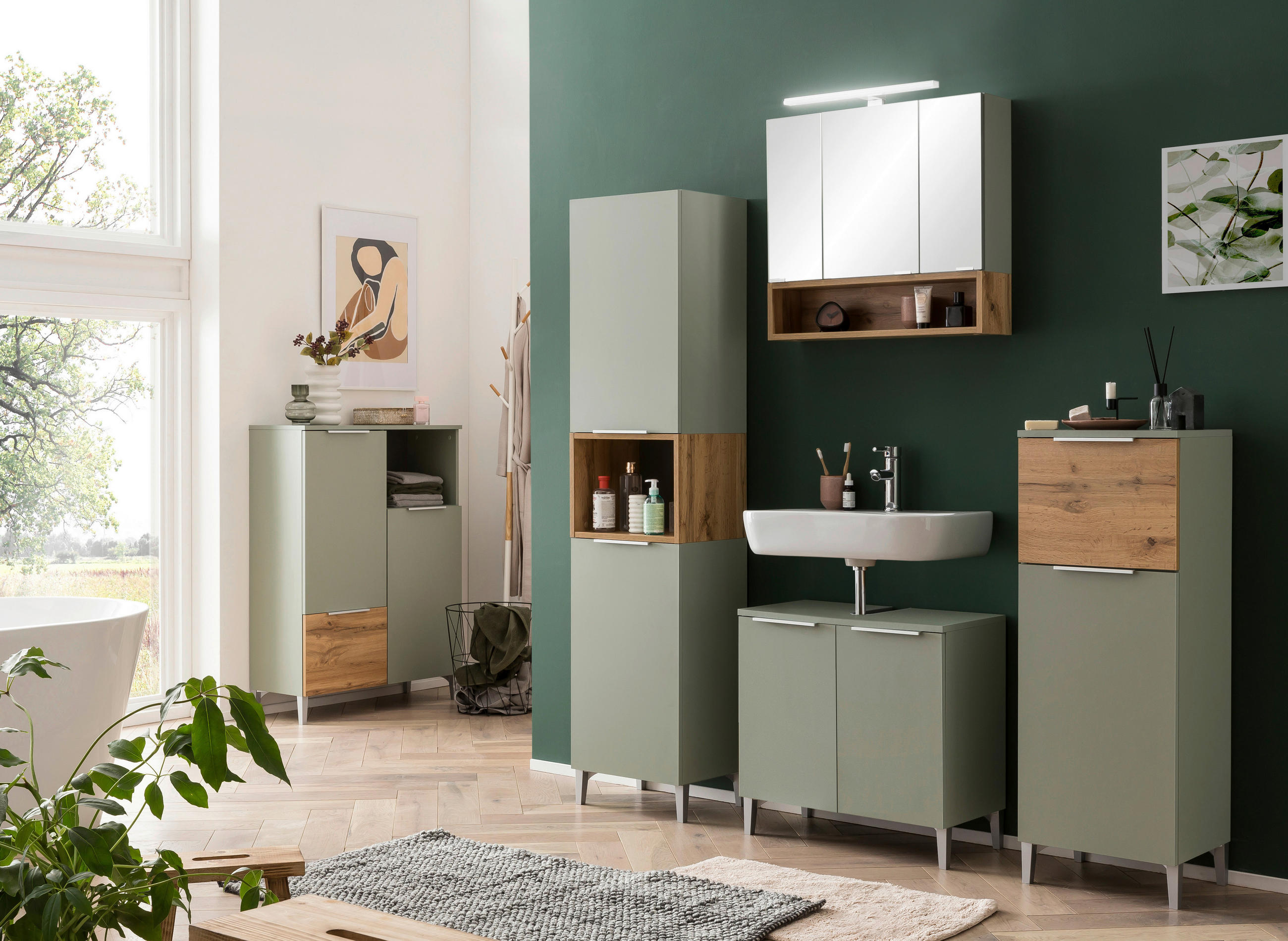 HIGHBOARD melaminharzbeschichtet  - Eichefarben/Pastellgrün, MODERN, Holzwerkstoff/Kunststoff (40,3/109,6/31,9cm) - Stylife