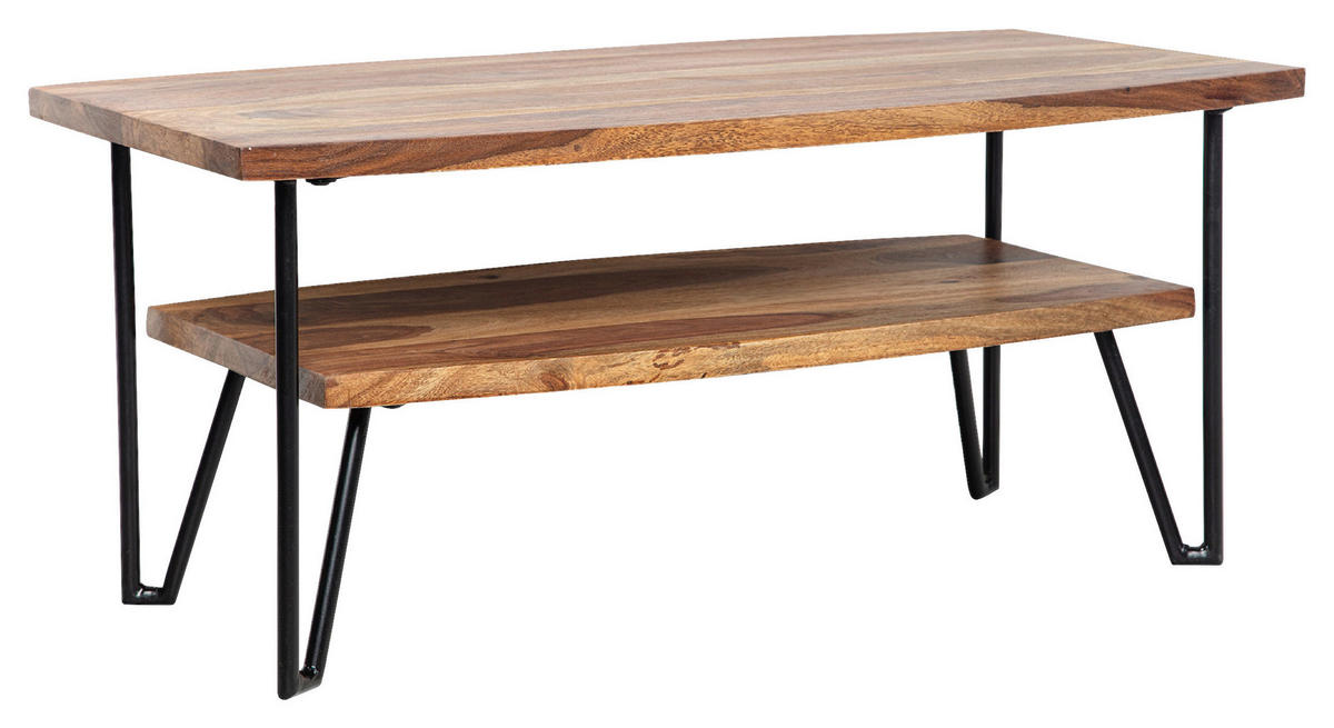 COUCHTISCH Sheesham massiv 90/50/40 cm rechteckig Braun  - Schwarz/Braun, Design, Holz/Metall (90/50/40cm) - MID.YOU