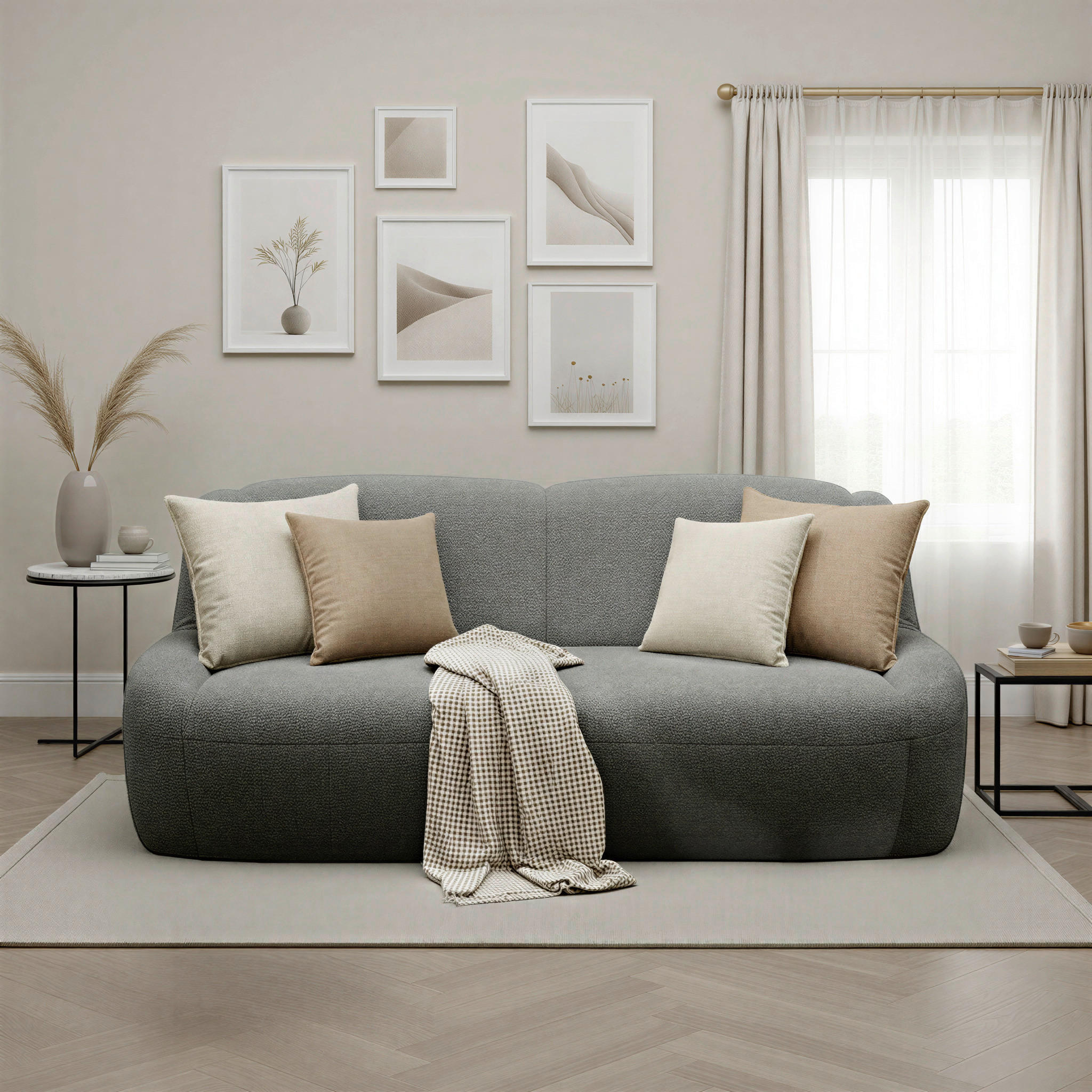 3-SITZER-SOFA 100 034 Chenille Graphitfarben  - Creme/Schwarz, MODERN, Kunststoff/Textil (197/82/93cm) - Livetastic