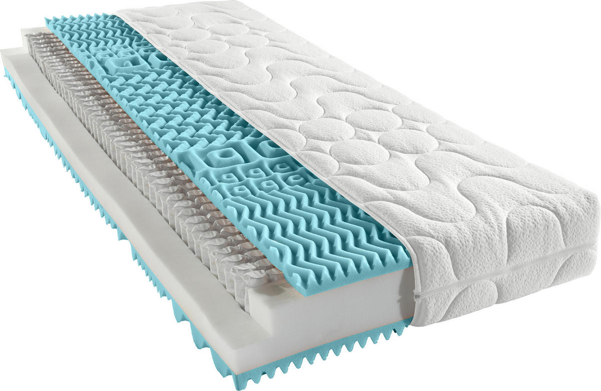 TASCHENFEDERKERNMATRATZE 90/200 cm Höhe ca. 22 cm  H2 = mittel  - Weiss, Basics, Textil (90/200cm) - Sleeptex