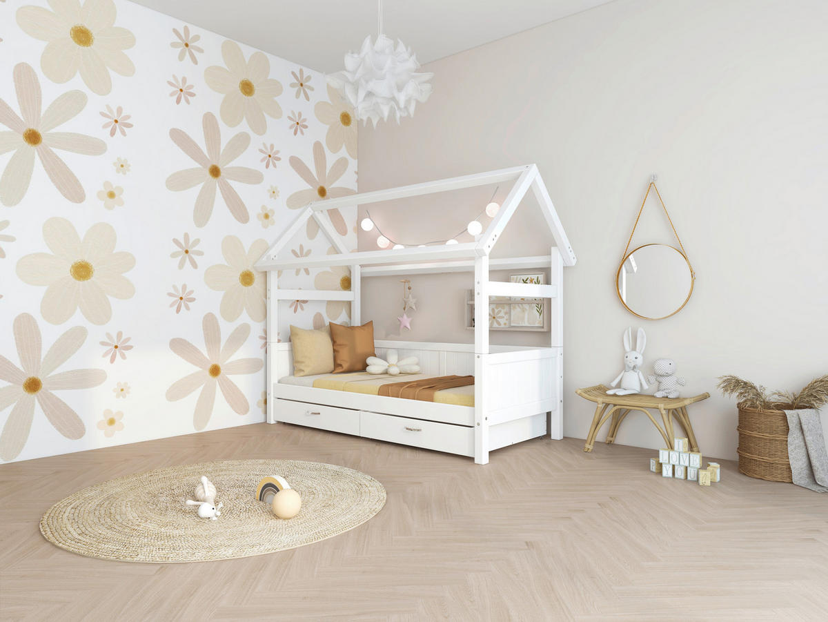 HAUSBETT 90/200 cm,  in Weiß, Rollrost, Bettschublade  - Weiß, MODERN, Holz (90/200cm) - Chameo