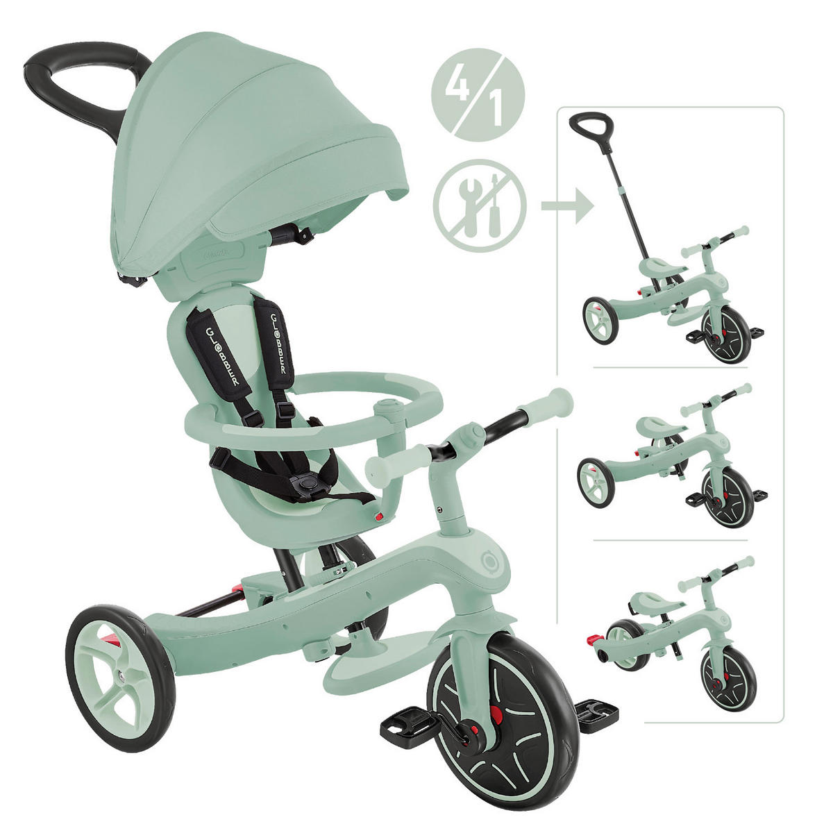 DREIRAD EXPLORER TRIKE 4in1 ECO  - Salbeigrün, Basics, Kunststoff (95/47/97.5cm) - GLOBBER