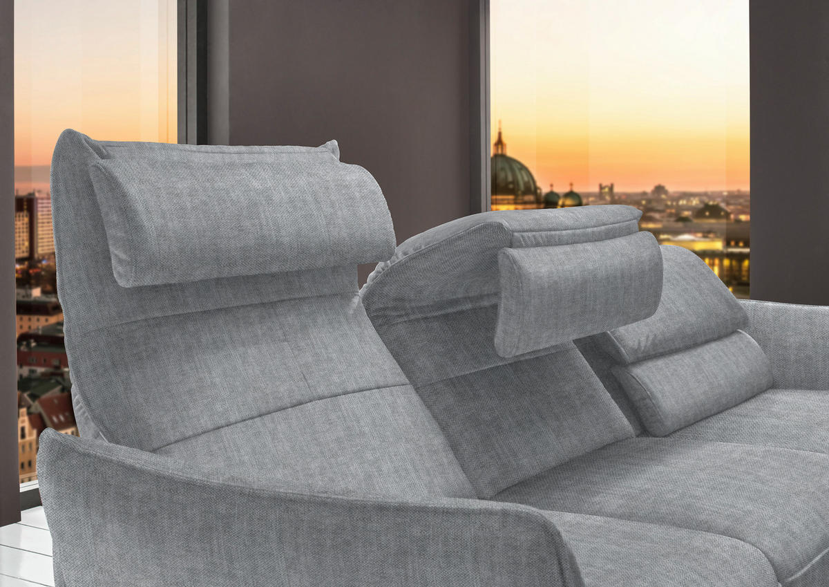 ECKSOFA in Velours Silberfarben  - Silberfarben/Schwarz, Design, Textil/Metall (283/153cm) - Valdera